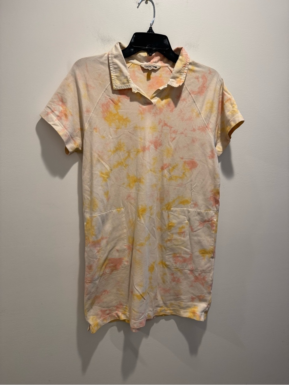 Toad&Co Cream Polo Dress with Yellow & Peach Tie-Dye